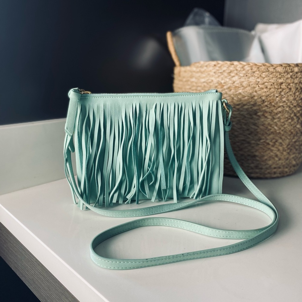 Mint Green Mini Crossbody Fringe Bag